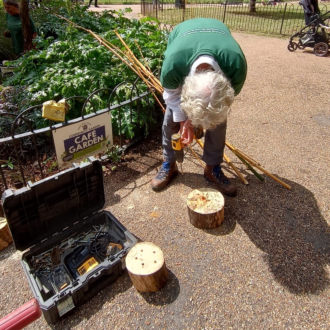 Glendale Lewisham volunteer building a stag beetle logger